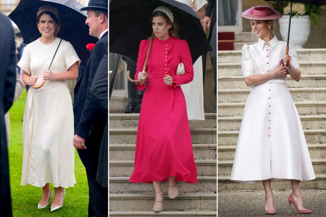 Royal Cousins Princess Beatrice, Princess Eugenie and Zara Tindall Coordinate in Pink and White for Garden Party