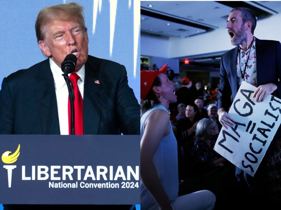 Trump furiously jeered as he taunts Libertarians at their convention in speech