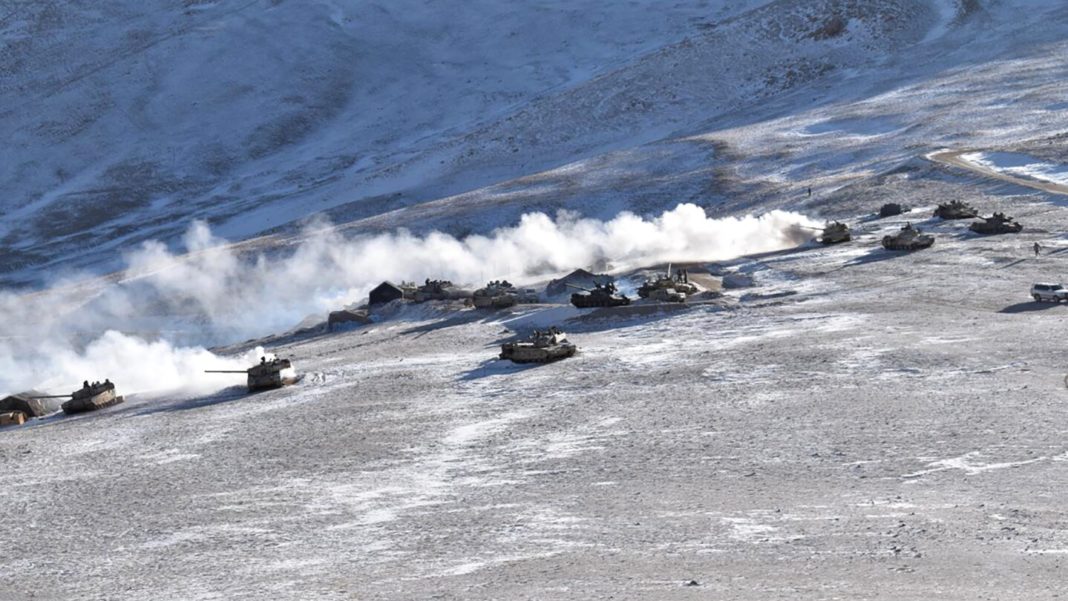 An Indian military tank sinks while crossing a river in a region bordering China, killing 5 soldiers