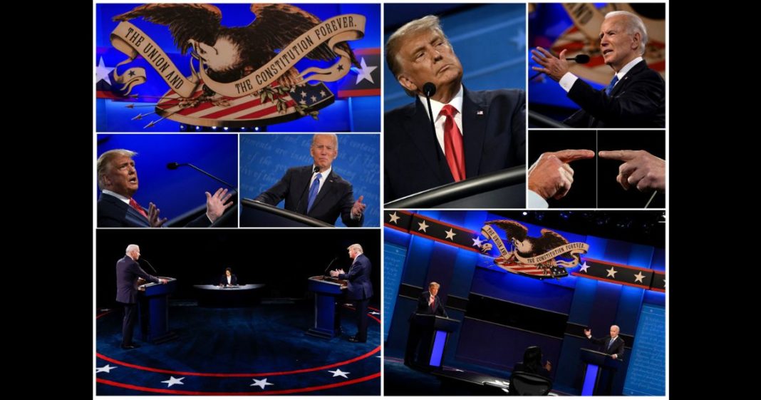 This combination of pictures created on October 22, 2020 shows US President Donald Trump and Democratic Presidential candidate and former US Vice President Joe Biden during the second and final presidential debate at Belmont University in Nashville, Tennessee, on October 22, 2020.