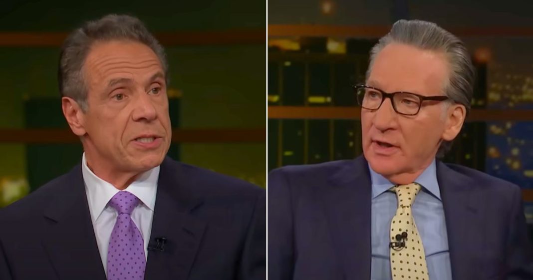 Democrat Andrew Cuomo, left, speaks to the host, right, on HBO's "Real Time with Bill Maher."