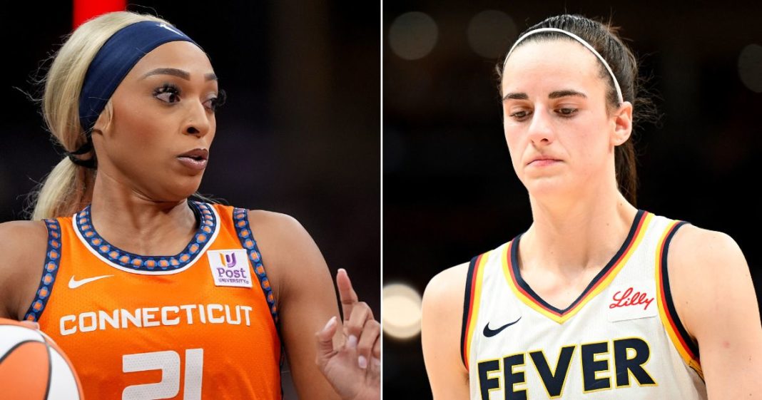 At left, DiJonai Carrington of the Connecticut Sun drives the ball during a game against the Indiana Fever at Gainbridge Fieldhouse in Indianapolis on May 20. At right, Caitlin Clark of the Fever walks down the court during ta game against the Washington Mystics at Capital One Arena on June 7.