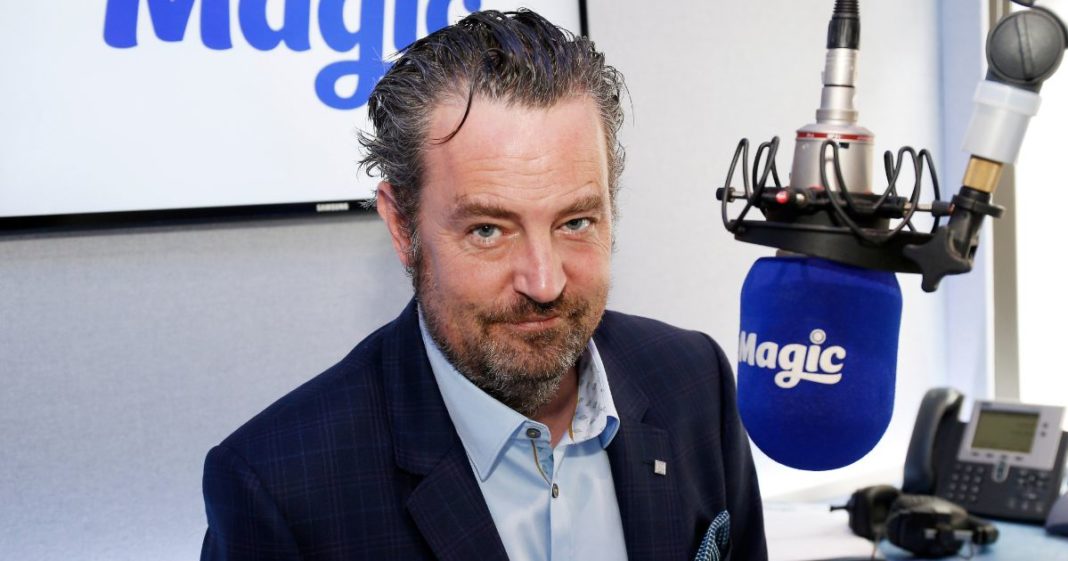 Matthew Perry poses for pictures at Magic Radio in London, England, on April 1, 2015.