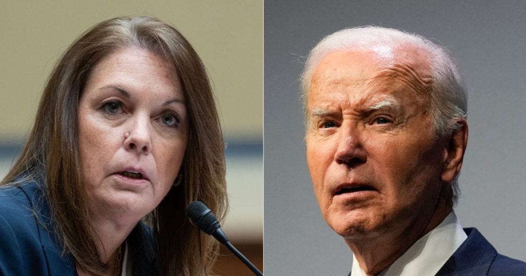 President Joe Biden, right, is facing backlash online for his statement on the resignation of Secret Service Director Kimberly Cheatle, left, on Tuesday, following the assassination attempt of former President Donald Trump.