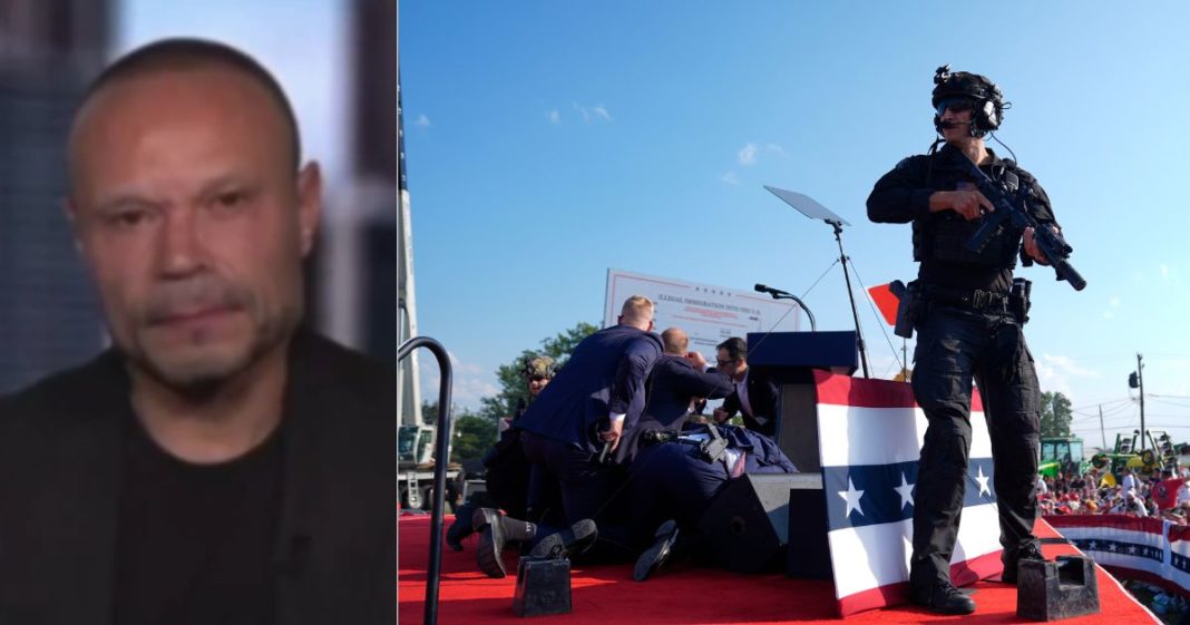 Former Secret Service agent Dan Bongino, left, broke down the actions of the Secret Service at a campaign rally for former President Donald Trump in Butler, Pennsylvania, on Saturday - where a gunman attempted to assassinate Trump, right.