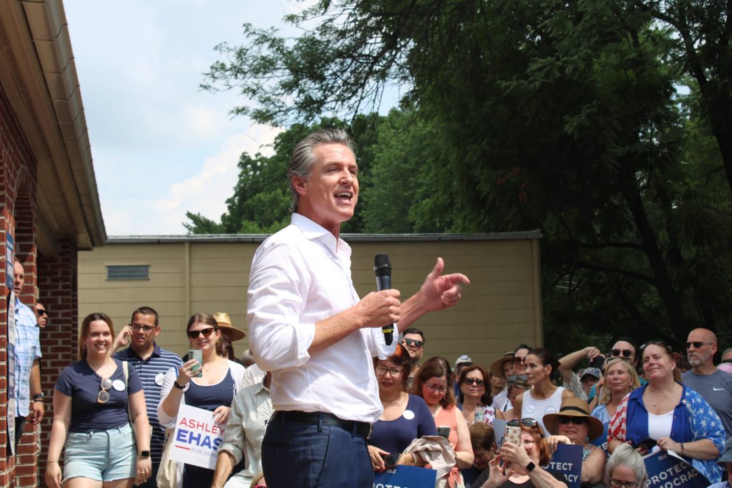 Calif. Gov. Newsom, local officials rally for Biden in Doylestown