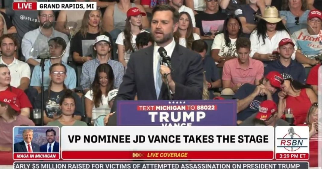 JD Vance Takes the Stage in Grand Rapids to Thunderous Applause, Blasts Kamala Harris For Questioning His Loyalty to the United States (VIDEO) | The Gateway Pundit | by David Greyson