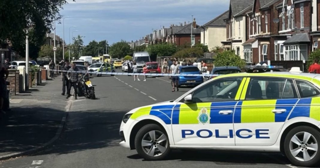 This YouTube screen shot shows the scene after police responded to a mass stabbing in Merseyside, UK, on July 29, 2024.