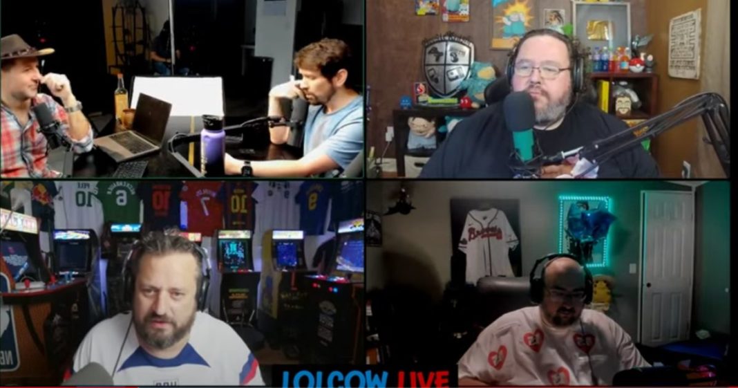 A YouTube star known as Boogie2988, top right, was grilled on "LolcowLive" by hosts and a guest who questioned whether he really has cancer, as he has claimed for two years.