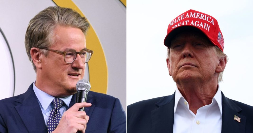 MSNBC host Joe Scarborough, left, wasn't able to talk about the assassination attempt of former President Donald Trump, right, during Monday's show.