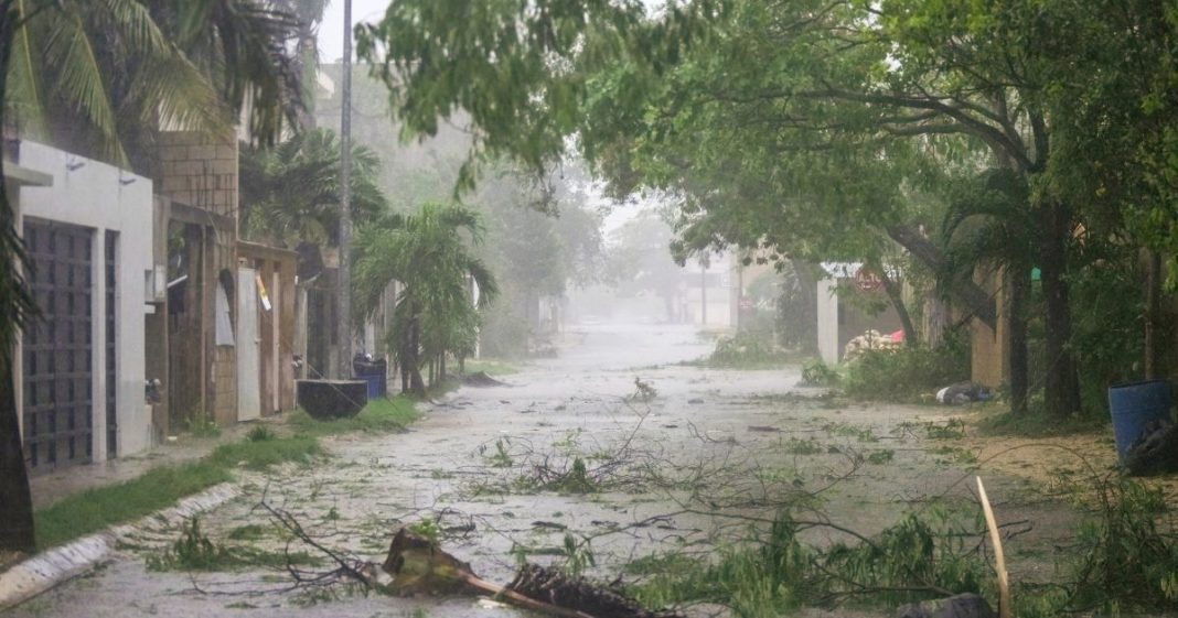 Trees and debris liter a street of Tulum, Mexico, on Friday after Hurricane Beryl raged through.