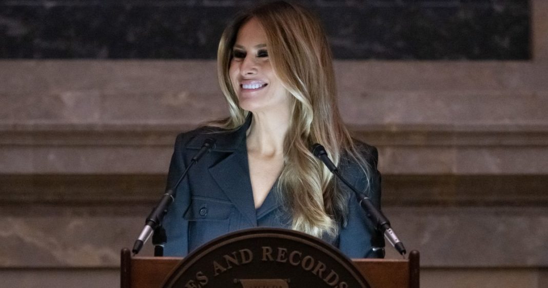 Former first lady Melania Trump speaks during a Naturalization Ceremony at the National Archives building in Washington, D.C., on Dec. 15, 2023.