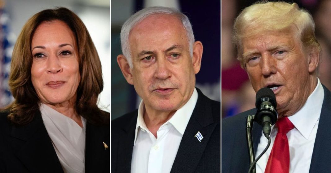 Vice President Kamala Harris, left, will not preside over Israeli Prime Minister Benjamin Netanyahu’s, center, speech to Congress on Wednesday. However, former President Donald Trump, right, may meet with Netanyahu.