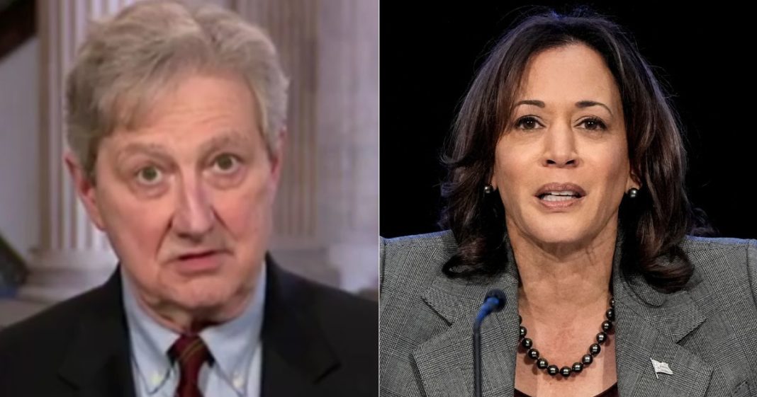 During Monday's episode of "Your World," Sen. John Kennedy, left, spoke out against Vice President Kamala Harris, calling her a "ding-dong."