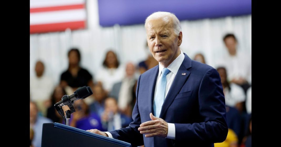 U.S. President Joe Biden gives remarks at Prince George’s Community College on August 15, 2024 in Largo, Maryland. Biden and U.S. Vice President Kamala Harris held the event to talk about their administration's efforts to lower drug costs.