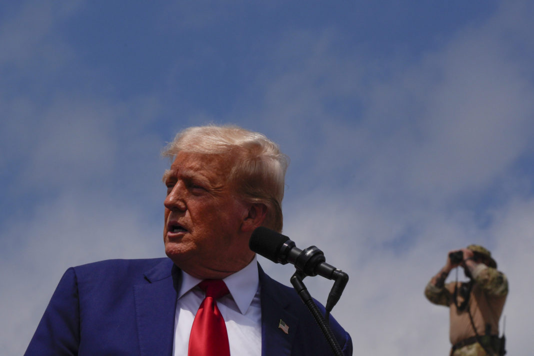 Republican presidential nominee former President Donald Trump speaks during a campaign rally at North Carolina Aviation Museum on Wednesday in Asheboro, North Carolina.