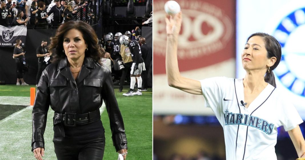 "Sunday Night Football" sideline reporter Michele Tafoya, left, sharply disagreed with ESPN analyst Mina Kimes while discussing Democratic vice presidential candidate Tim Walz.