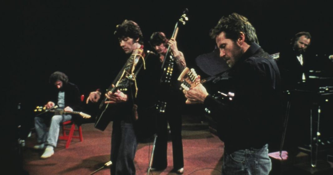 Canadian rock group, The Band performing at their farewell concert at the Winterland Ballroom.