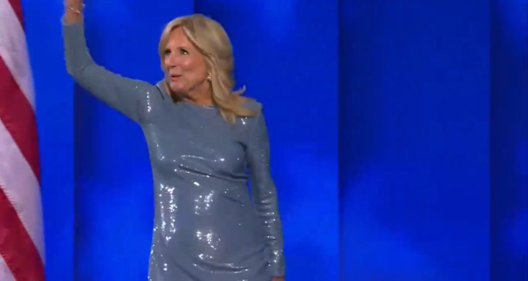 Jill Biden Walks Out on Stage at DNC Convention Wrapped in a Plastic Trash Bag (VIDEO) | The Gateway Pundit | by Cristina Laila