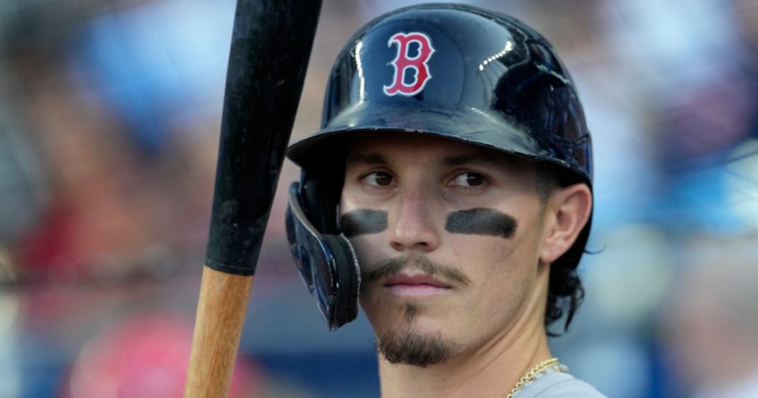 Jarren Duran of the Boston Red Sox prepares to bat against the Kansas City Royal in Kansas City, Missouri, on Aug. 5.