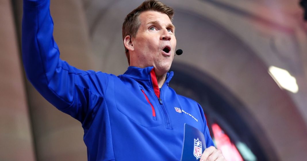 NFL Network host Scott Hanson presents on stage during Day 3 of the 2023 NFL Draft in Kansas City, Missouri, on April 29, 2023.