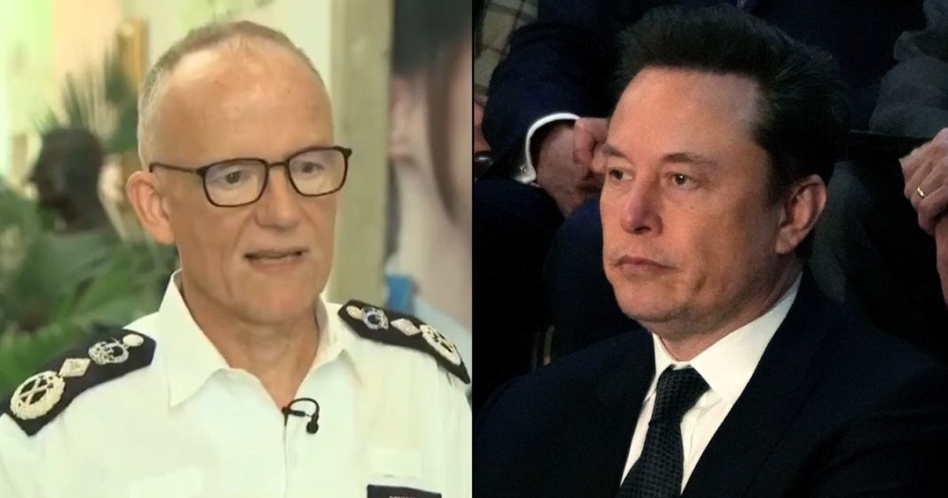 Composite photo of Elon Musk and U.K. Metropolitan Police Commissioner Sir Mark Rowley.