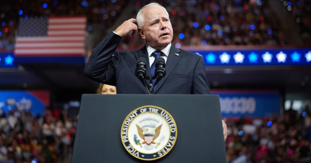 Democratic vice presidential candidate Minnesota Gov. Tim Walz speaks during a campaign rally in Philadelphia, Pennsylvania, on Tuesday.