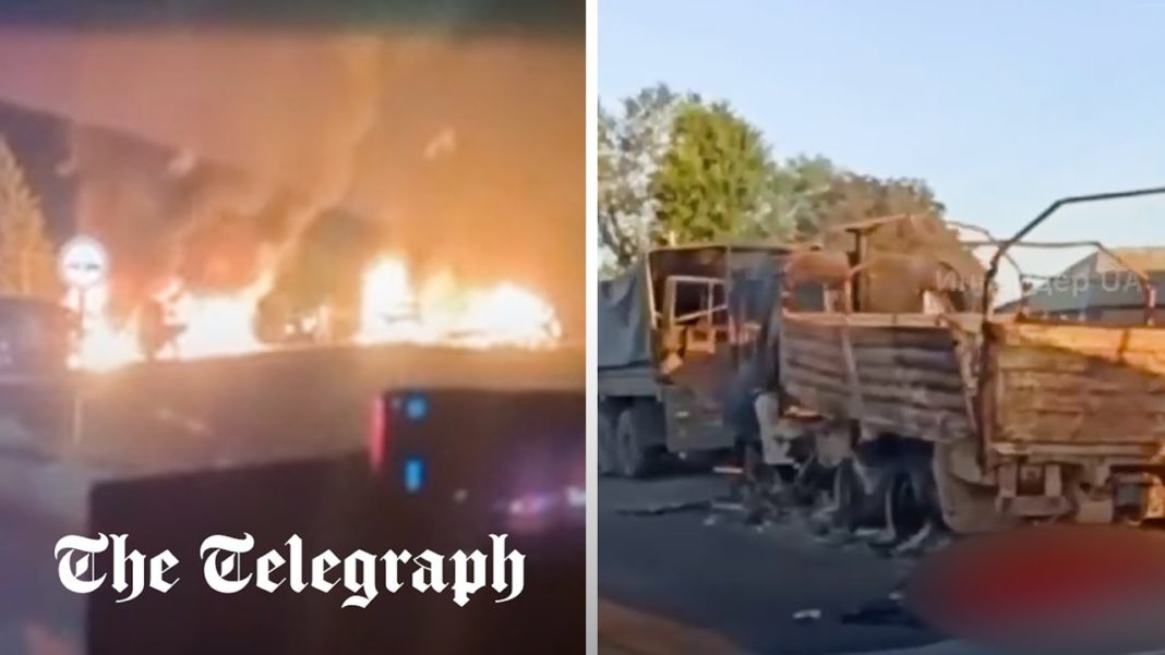 Watch: Russian drives past trail of destruction after Ukrainian missile strike