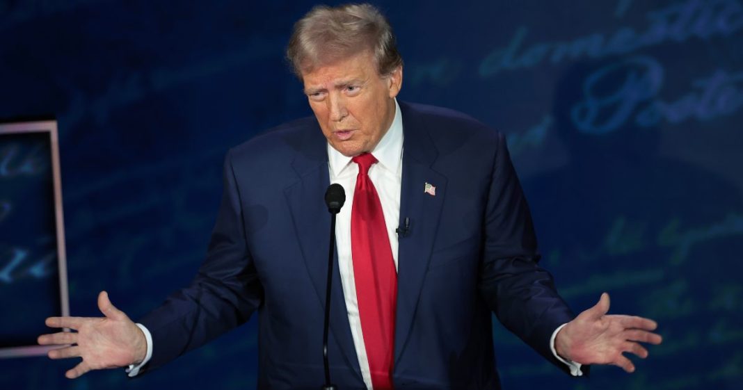 Former President Donald Trump gestures while speaking during the 2024 presidential debate in Philadelphia, Pennsylvania, on Tuesday.