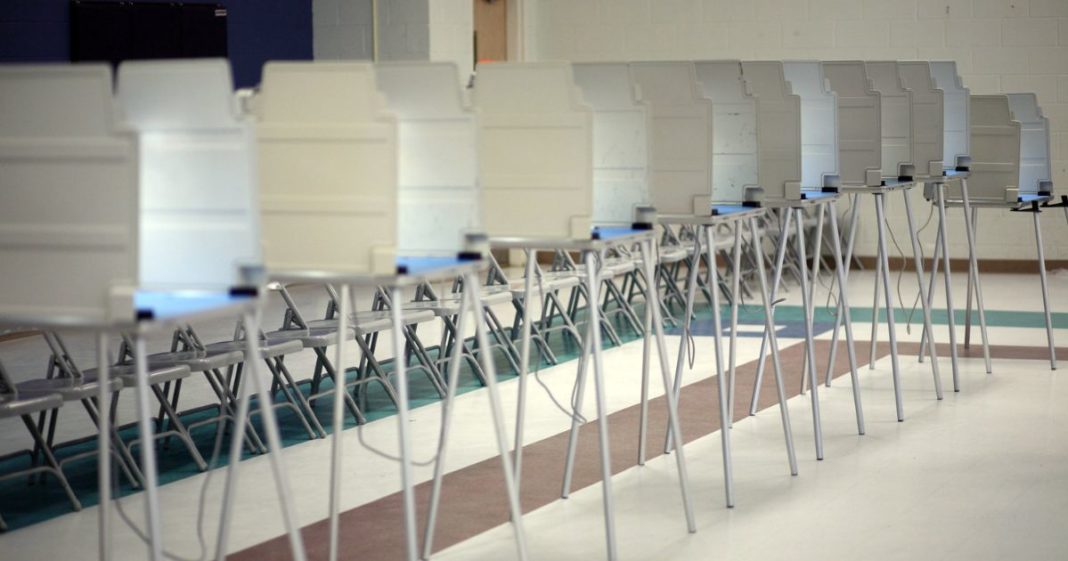 Voting booths await use at the Codington Elementary School polling station on May 6, 2008 in Wilmington, North Carolina.