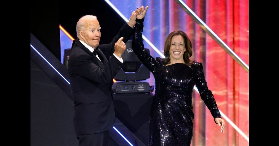 U.S. President Joe Biden introduces Vice President Kamala Harris at the Congressional Black Caucus Foundation 2024 Phoenix Awards at the Walter E. Washington Convention Center on September 14, 2024 in Washington, DC.