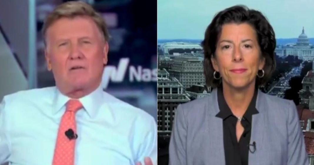 Joe Kernen, left, went after Commerce Secretary Gina Raimondo, right, on “Squawk Box” on Monday after she advocated for the Biden-Harris administration and tried to lie about the Trump administration.