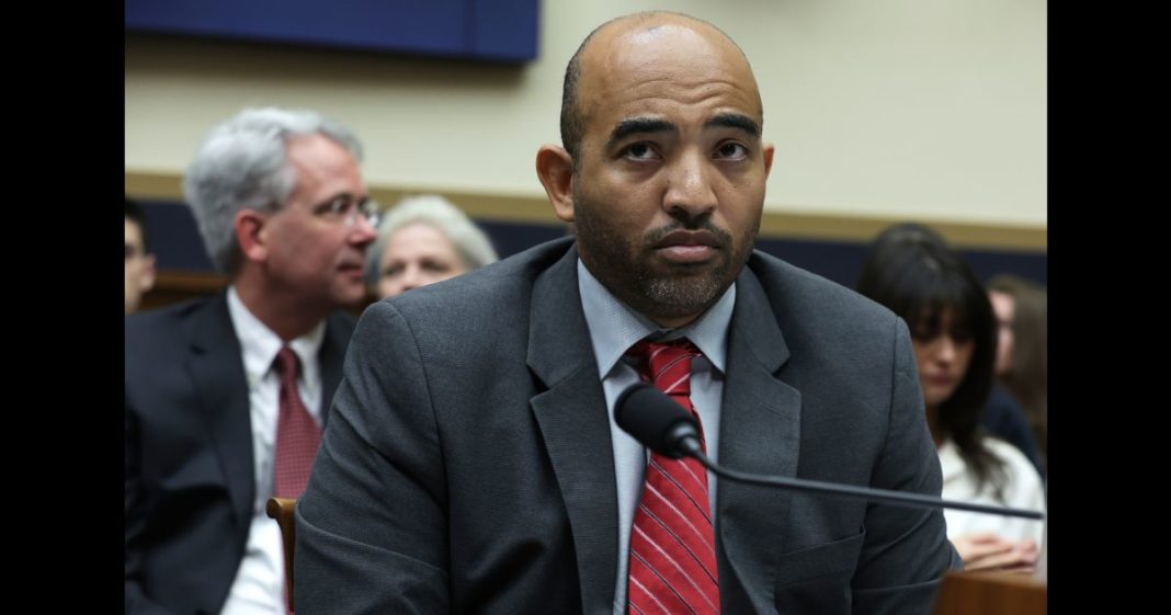 Suspended FBI agent Marcus Allen testifies during a hearing before the Select Subcommittee on the Weaponization of the Federal Government of the House Judiciary Committee at Rayburn House Office Building on May 18, 2023 on Capitol Hill in Washington, DC.