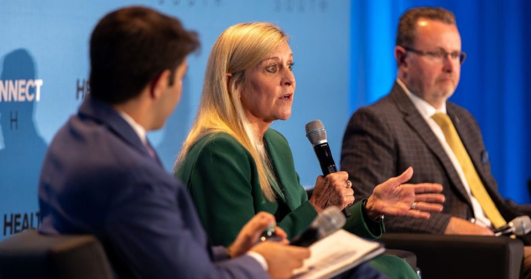 Hilary Marston, chief medical officer of the Food and Drug Administration, speaks at the Health Connect conference at the Georgia Aquarium in Atlanta on Wednesday, Sept. 18, 2024. (Arvin Temkar/AJC)