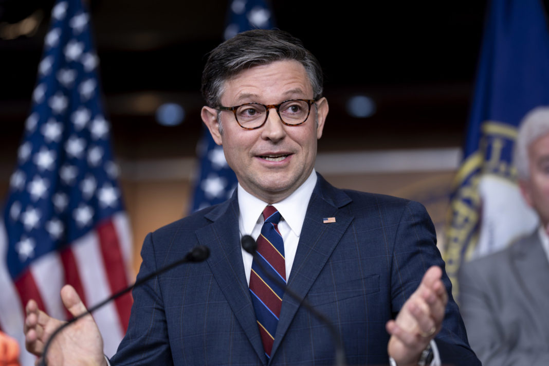 Speaker of the House Mike Johnson, R-La., speaks at the Capitol in Washington, July 23, 2024.