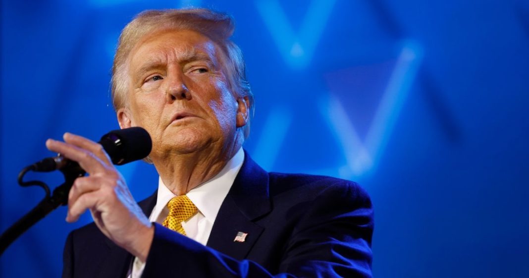 Republican presidential nominee former U.S. President Donald Trump delivers remarks at the Israeli American Council National Summit at the Washington Hilton on September 19, 2024 in Washington, DC.