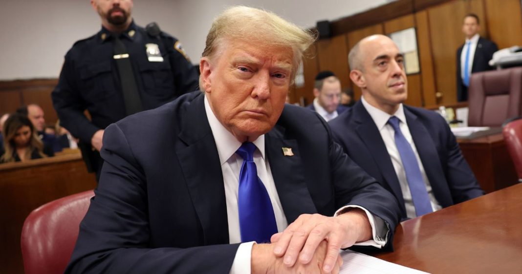 Former U.S. President Donald Trump sits in the courtroom during his hush money trial at Manhattan Criminal Court on May 30, 2024 in New York City. The second day of jury deliberations in the hush money trial of the former president are underway.