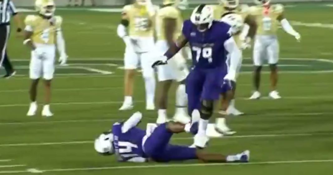 James Madison University quarterback Alonza Barnett III did some acting on the field Saturday, flopping uncontrollably following an altercation with a University of North Carolina Charlotte player. His antics resulted in an unsportsmanlike conduct penalty.