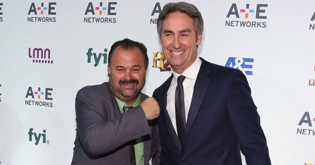 "American Pickers" starts Frank Fritz , left, and Mike Wolfe are pictured in a file photo from 2015, attending an A+E Network event in New York City. Wolfe announced that Fritz has died at the age of 60.