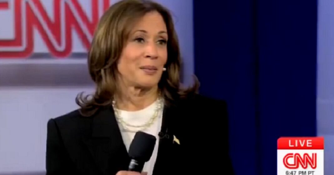 Vice President Kamala Harris takes a question from CNN's Anderson Cooper during a town hall meeting on Wednesday.