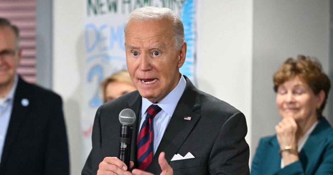 President Joe Biden speaks to staff as he visits a New Hampshire Democratic coordinated campaign office in Concord, New Hampshire, on Tuesday.