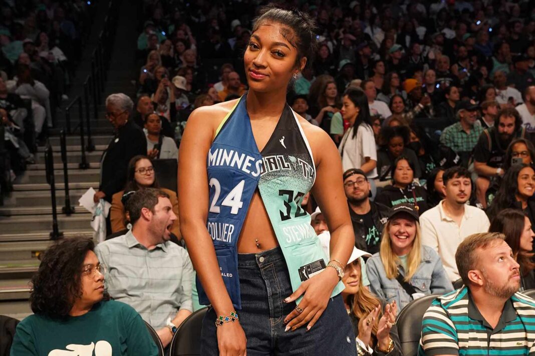 Angel Reese Cheers for Both Teams at WNBA Championship in Custom Split Liberty-Lynx Jersey