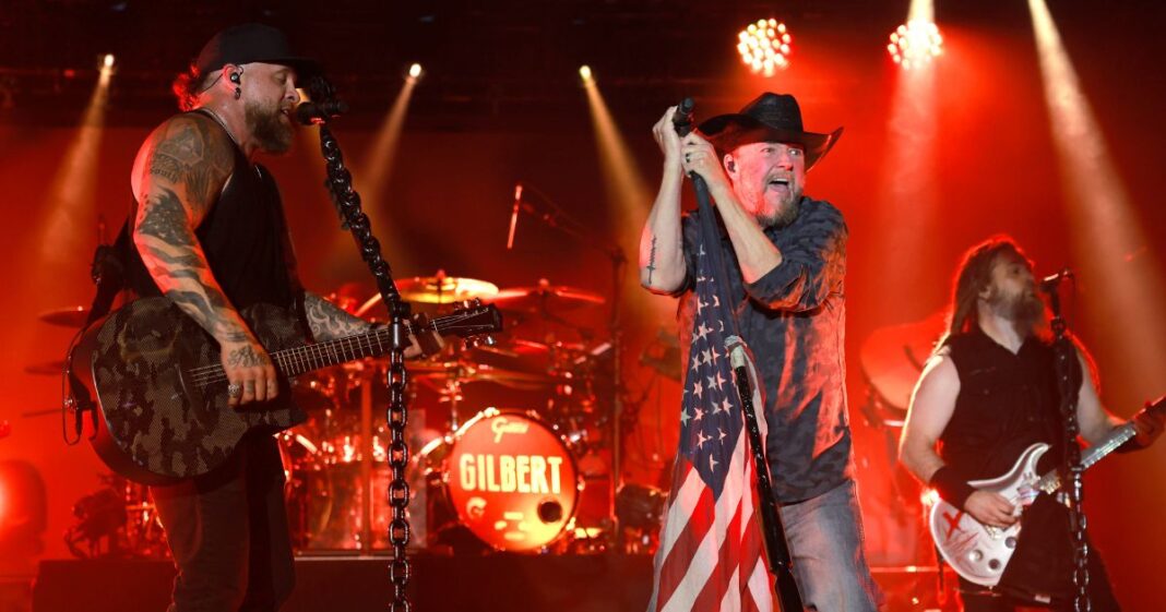 Brantley Gilbert and Colt Ford perform at Brantley Gilbert's World's Largest Album Release Party on September 13, 2024 in Nashville, Tennessee.