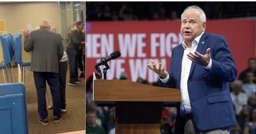 Video of Minnesota Gov. Tim Walz helping his son vote, left, sparked accusations online that Walz broke Minnesota law.