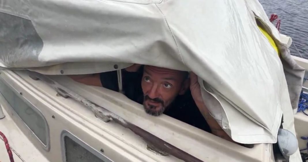 This X screen shot shows viral social media sensation Joseph Malinowski, nicknamed "Lieutenant Dan," who chose to brave Hurricane Milton in his boat.