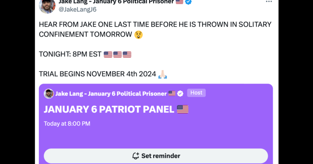 J6 Patriot Panel Twitter Space Tonight at 8:00 PM ET: Stand Up for Justice-Join Jake Lang and Cara Castronuova | The Gateway Pundit | by Assistant Editor