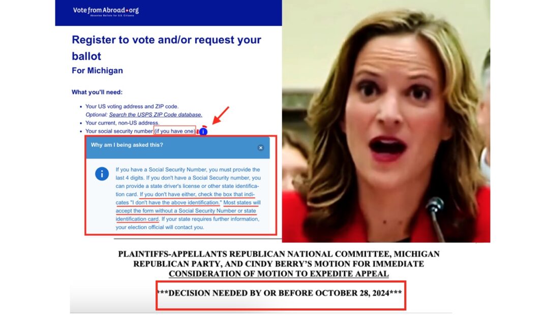 JUST IN: MI GOP and RNC Files Appeal In UOCVA Case Demanding SOS Benson Follows Constitution Requiring Overseas Voters to Provide Proof of MI Residency | The Gateway Pundit | by Patty McMurray