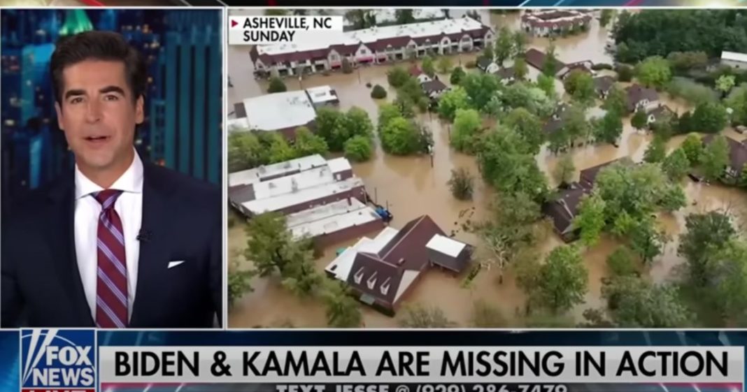 Fox News host Jesse Watters was critical of the Biden/Harris administration's response to the devastating damage done to multiple states by Hurricane Helene.