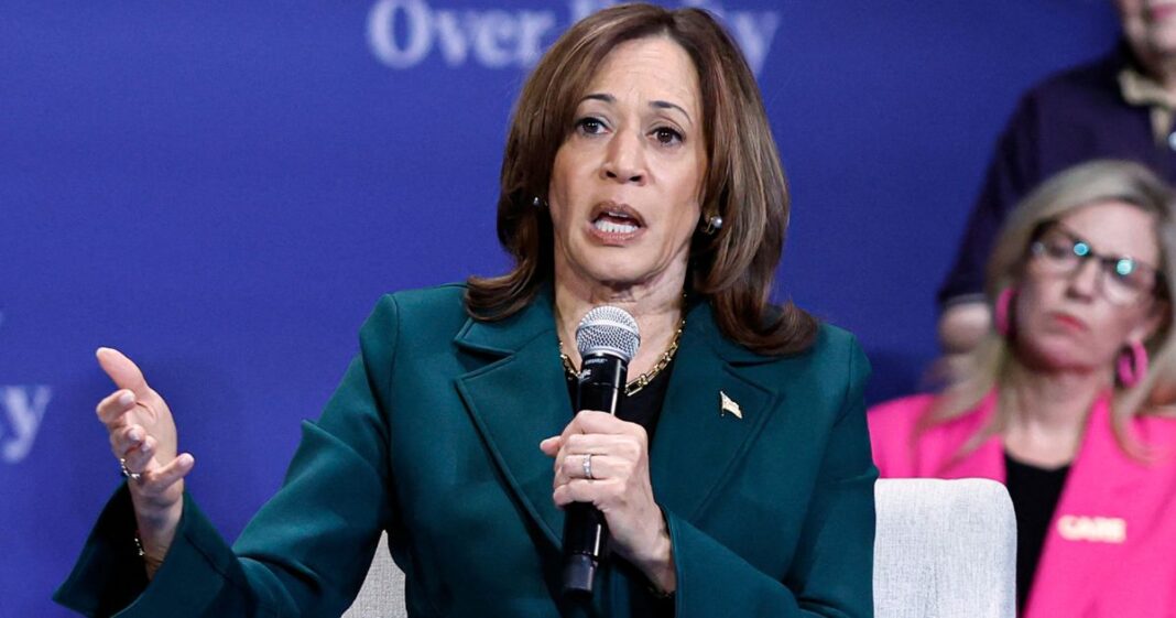 Vice President Kamala Harris speaks during a moderated conversation in Brookfield, Wisconsin, on Monday.