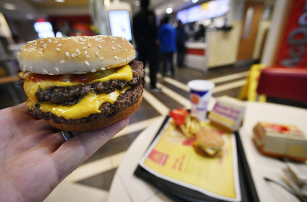 A McDonald's Double Quarter Pounder is pictured in Atlanta, Georgia, on March 6, 2018.